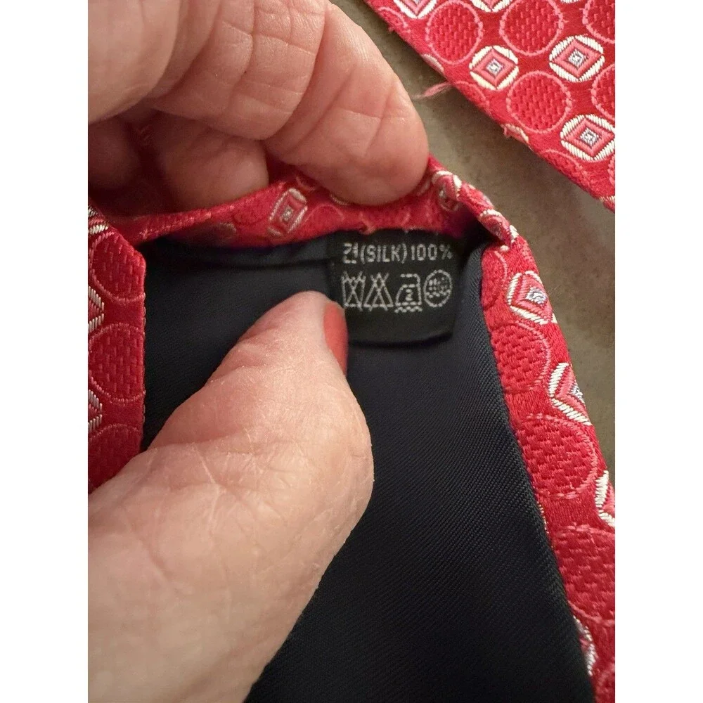 AQUASCUTUM 100% Red Silk Tie With Embellished Rhinestone Bling